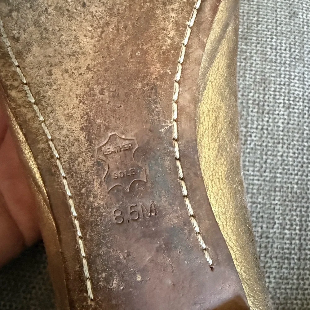 Tory Burch Gold Metallic Bow Leather Ballet Flats with Logo Plaque
